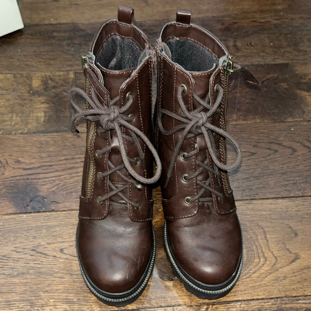 Brown lace up combat boots